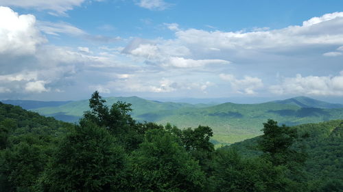 Scenic view of mountains against cloudy sky