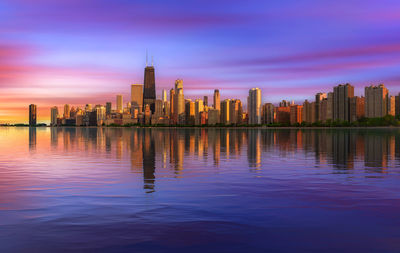 View of city at sunset