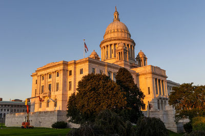 Rhode island capitol building at sunset