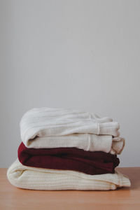 Close-up of towels on table