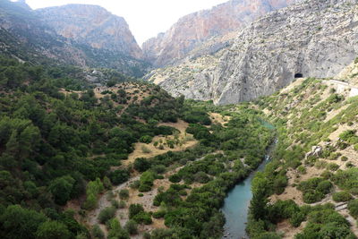 High angle view of river flowing through rocks