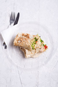 High angle view of food served in plate