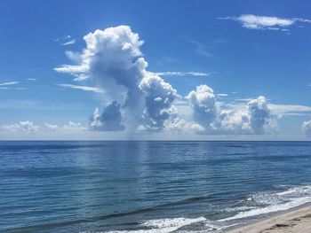 Scenic view of sea against cloudy sky