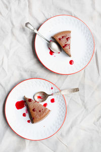 High angle view of breakfast in plate on table