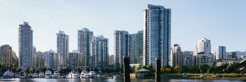 View of skyscrapers against clear sky