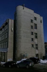 View of city street against clear sky