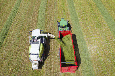 High angle view of tractor on field