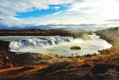 Faxi waterfall in iceland in autumn time