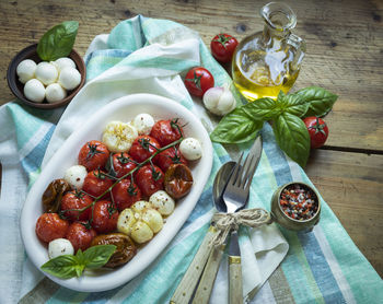 High angle view of fruits in bowl on table