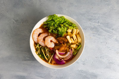 High angle view of vegetables in bowl on table