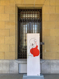 Red closed door of building