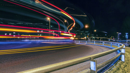 Light trails on road at night