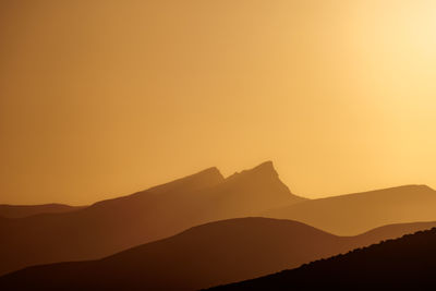 Scenic view of mountains against sky during sunset