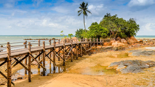 Scenic view of beach against blue sky