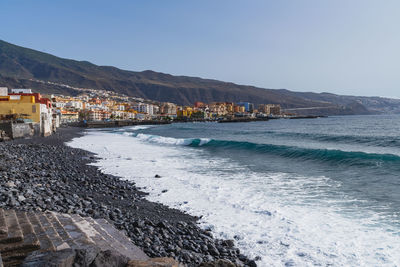 Scenic view of sea against clear sky