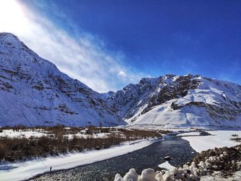 Scenic view of snowcapped mountains against sky