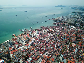 Georgetown, penang/malaysia - mar 17 aerial view georgetown old house.