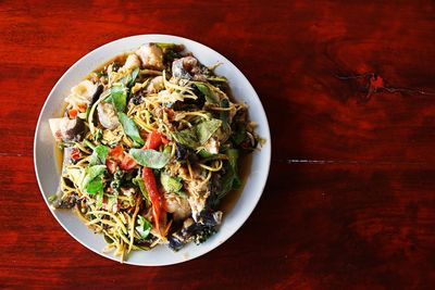 High angle view of meal served on table