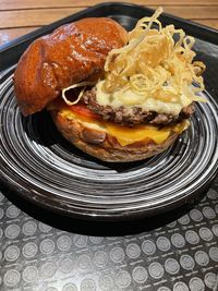 High angle view of breakfast served in plate