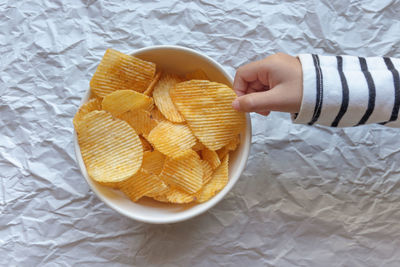 High angle view of person eating food