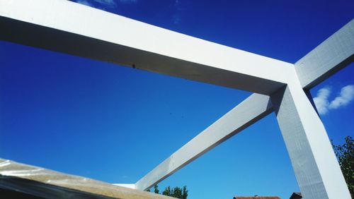 Low angle view of built structure against blue sky