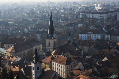 High angle view of buildings in city