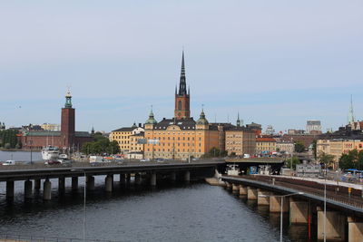 River amidst buildings against sky in city