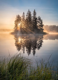 Scenic view of lake against sky during sunset