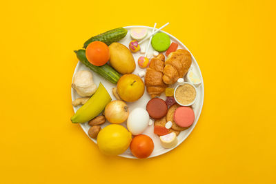 High angle view of fruits in plate