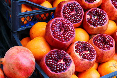 High angle view of fruits for sale in market