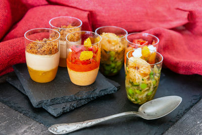 Close-up of fruits served on table