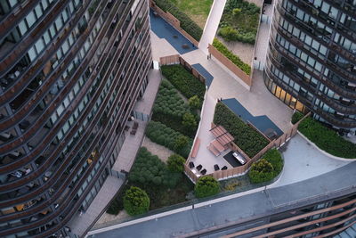 High angle view of buildings in city