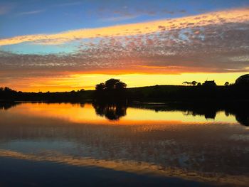 Scenic view of calm lake at sunset