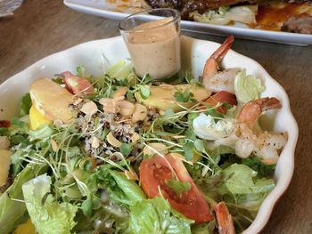 High angle view of food in bowl on table