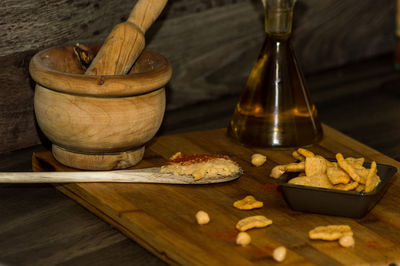 High angle view of food on table