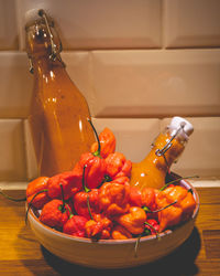 Close-up of fruits in bowl on table