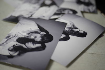 High angle view of open book on table