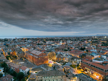 High angle view of cityscape against sky