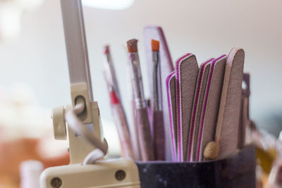 Close-up of make-up brushes