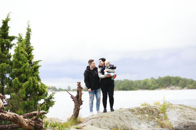 Family with toddler on walk