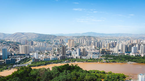 High angle view of townscape against sky
