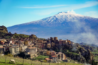 Aerial view of townscape against sky
