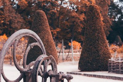 Close-up of rusty wheel during winter