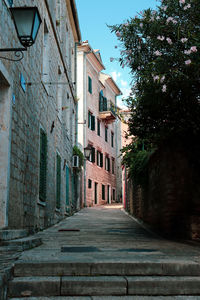 Footpath amidst buildings in city