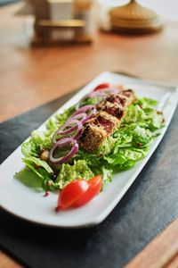 Close-up of salad in plate on table