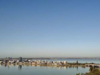 Scenic view of sea against clear blue sky