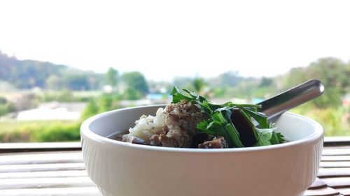 Close-up of salad in bowl on table