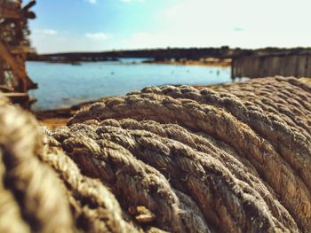 Close-up of fishing net at harbor