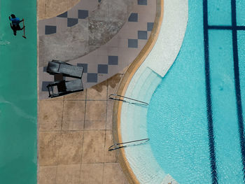High angle view of swimming pool against building