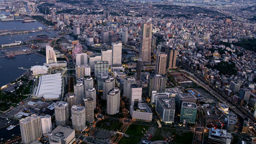 High angle view of buildings in city